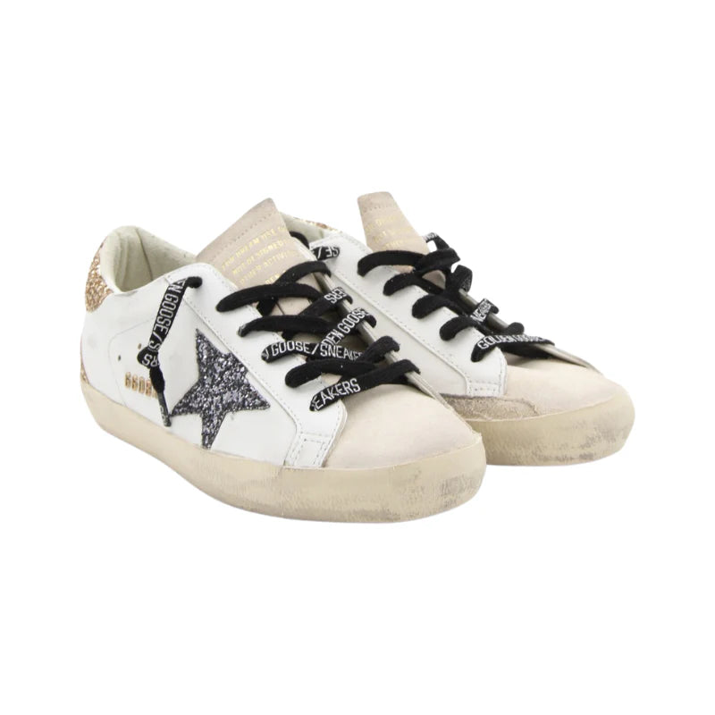Golden Goose White and Gold Leather Sneakers