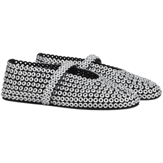 Alaïa Suede Glass-Embellished Ballet Flats