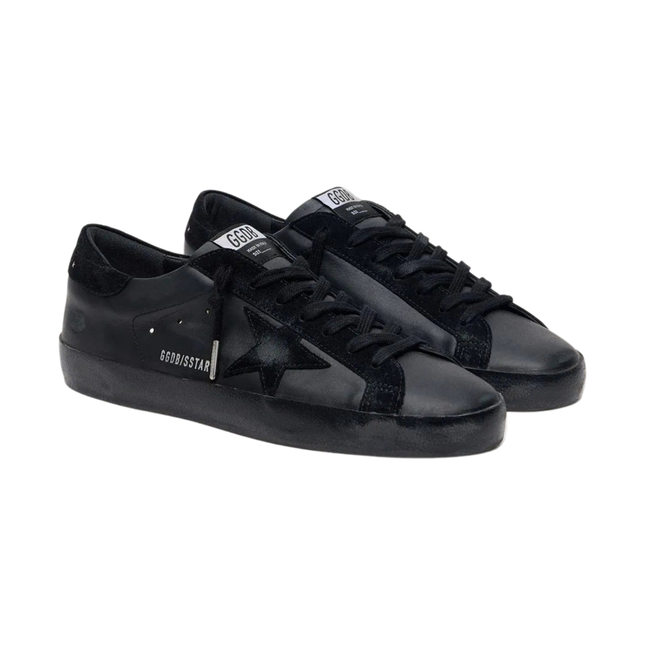 Golden Goose Men's Super-Star in black nappa with black suede star and heel tab