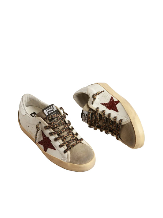 Golden Goose Super-Star with burgundy glitter star and silver heel tab