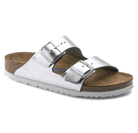 Birkenstock Arizona soft sole genuine leather Silver with a metallic sheen