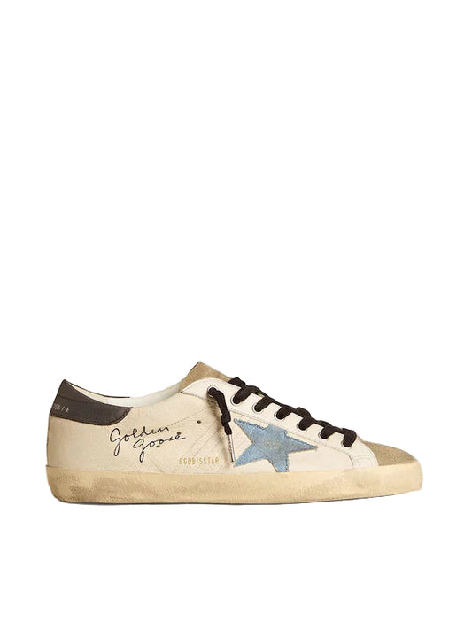 Golden goose Super-Star in nappa leather with light blue suede star and gray leather heel tab