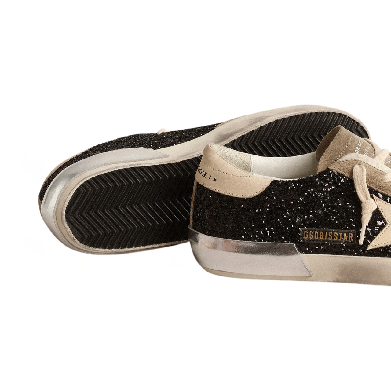 Golden Goose in black glitter with cream star and suede inserts(Women's)