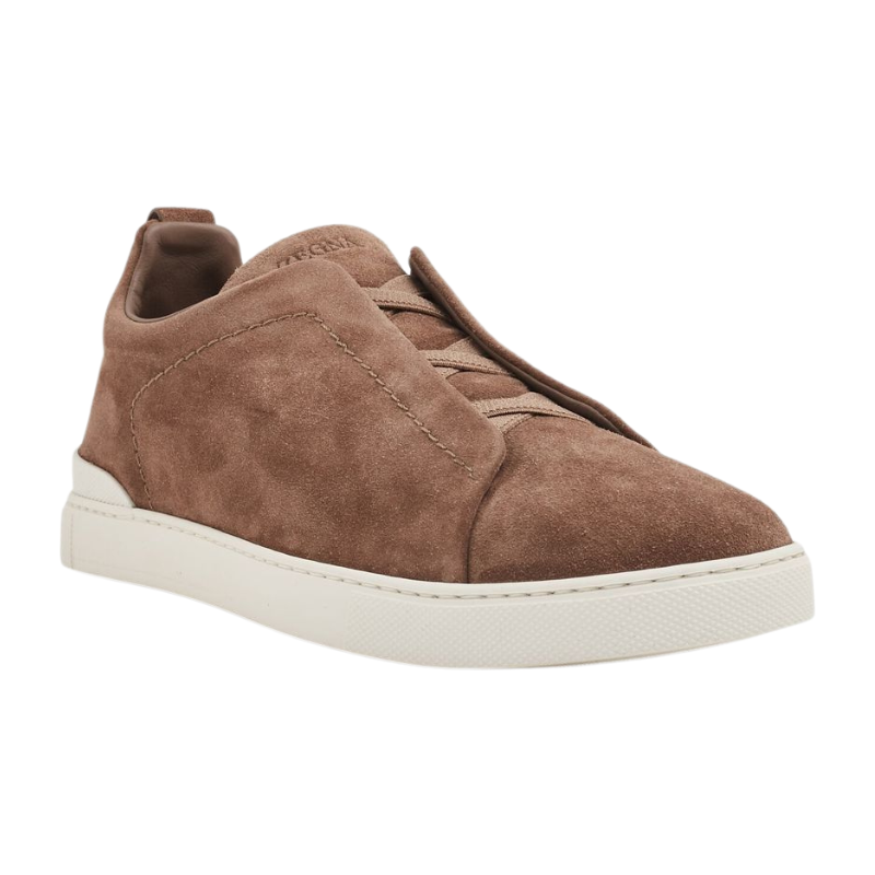 Zegna Suede Low-Top Sneakers – Light Brown Calf Suede/Leather