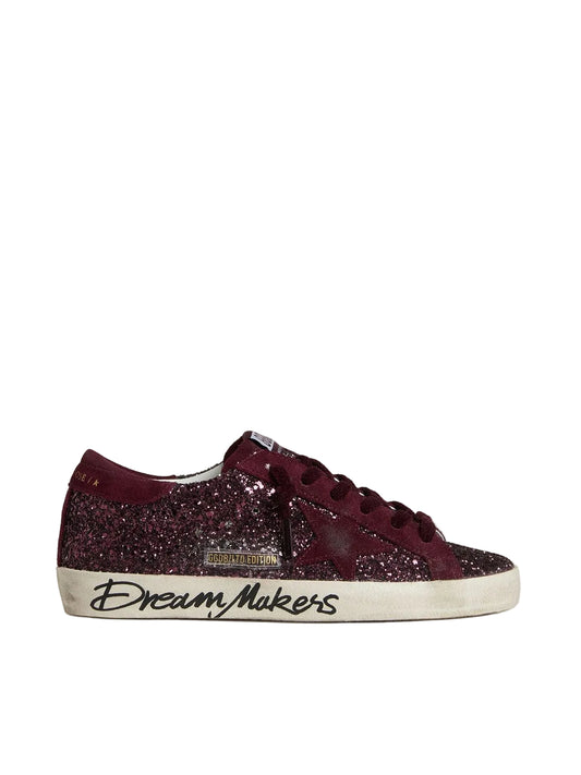 Golden Goose in cherry glitter with cherry suede star