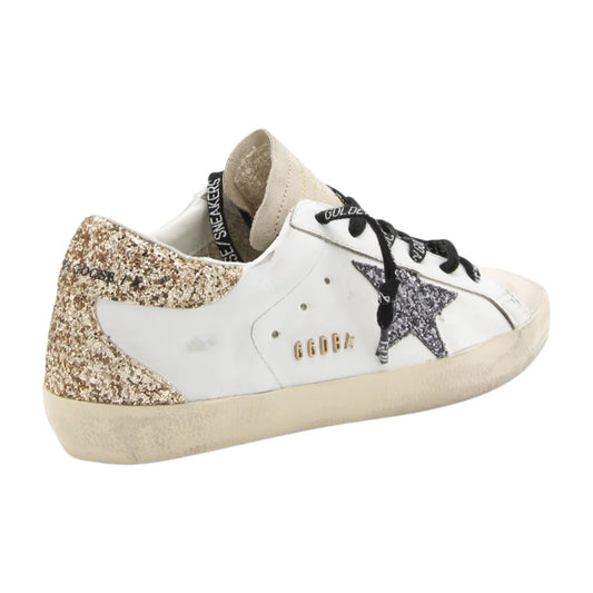 Golden Goose White and Gold Leather Sneakers
