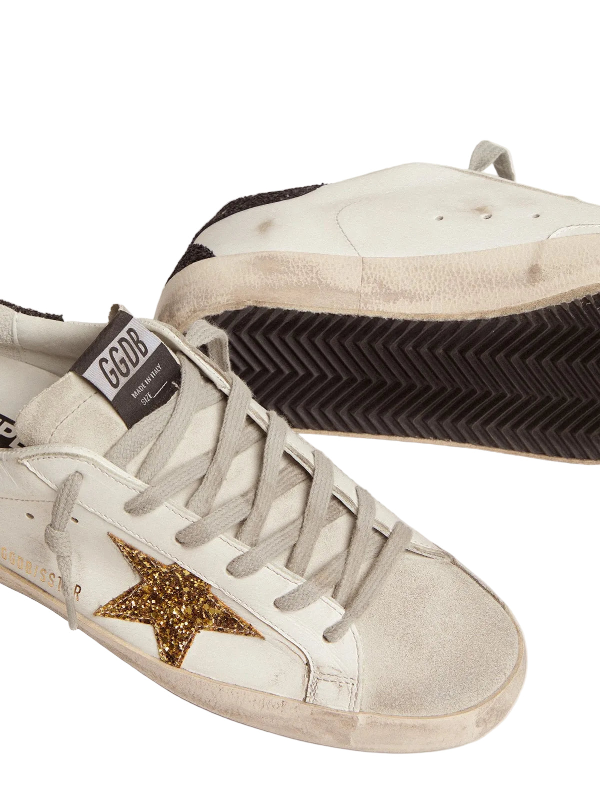 Golden Goose-Star in nappa leather with gold glitter star and black glitter heel tab