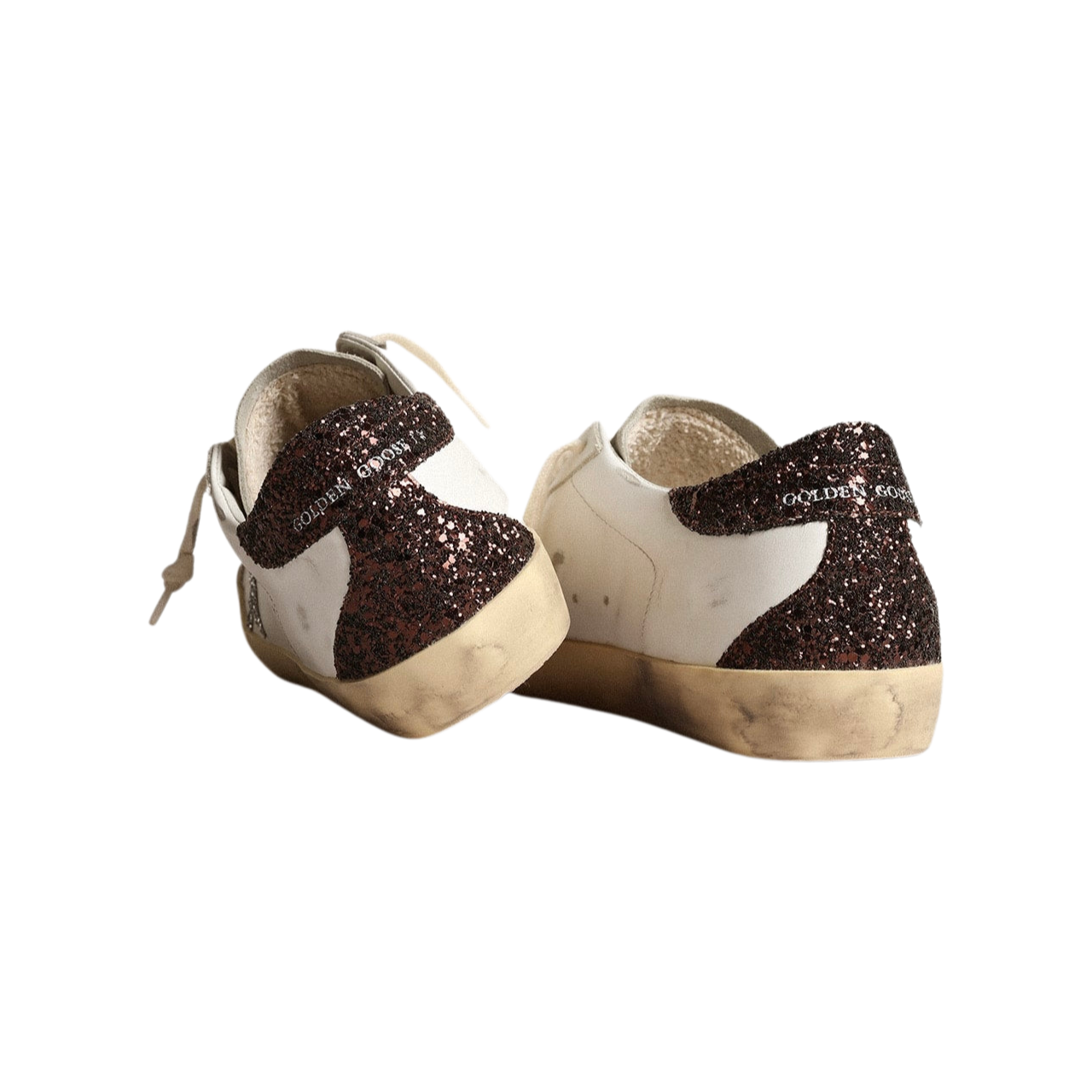 Golden Goose Super-Star with silver star and brown glitter heel tab(Women's)