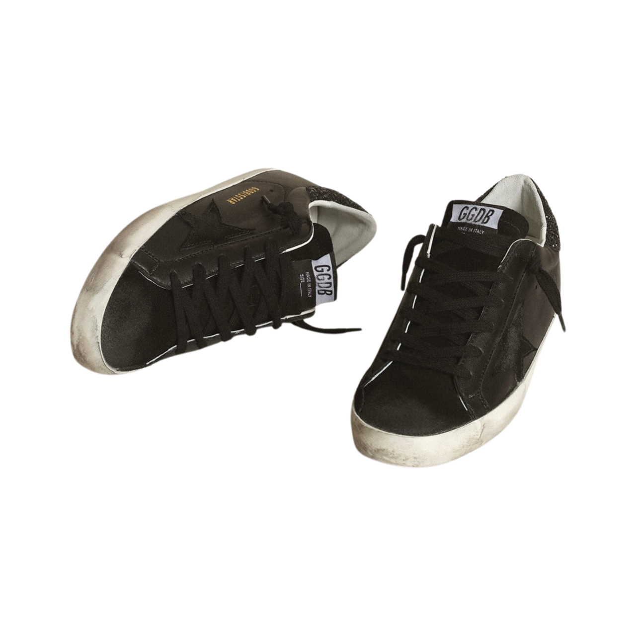 Golden Goose Super-Star Super-Star in black nappa with black star and glitter heel tab(Women's)