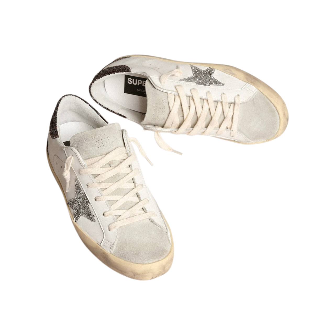 Golden Goose Super-Star with silver star and brown glitter heel tab(Women's)