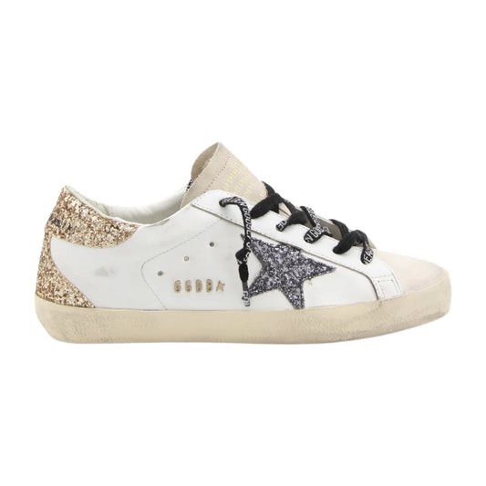 Golden Goose White and Gold Leather Sneakers