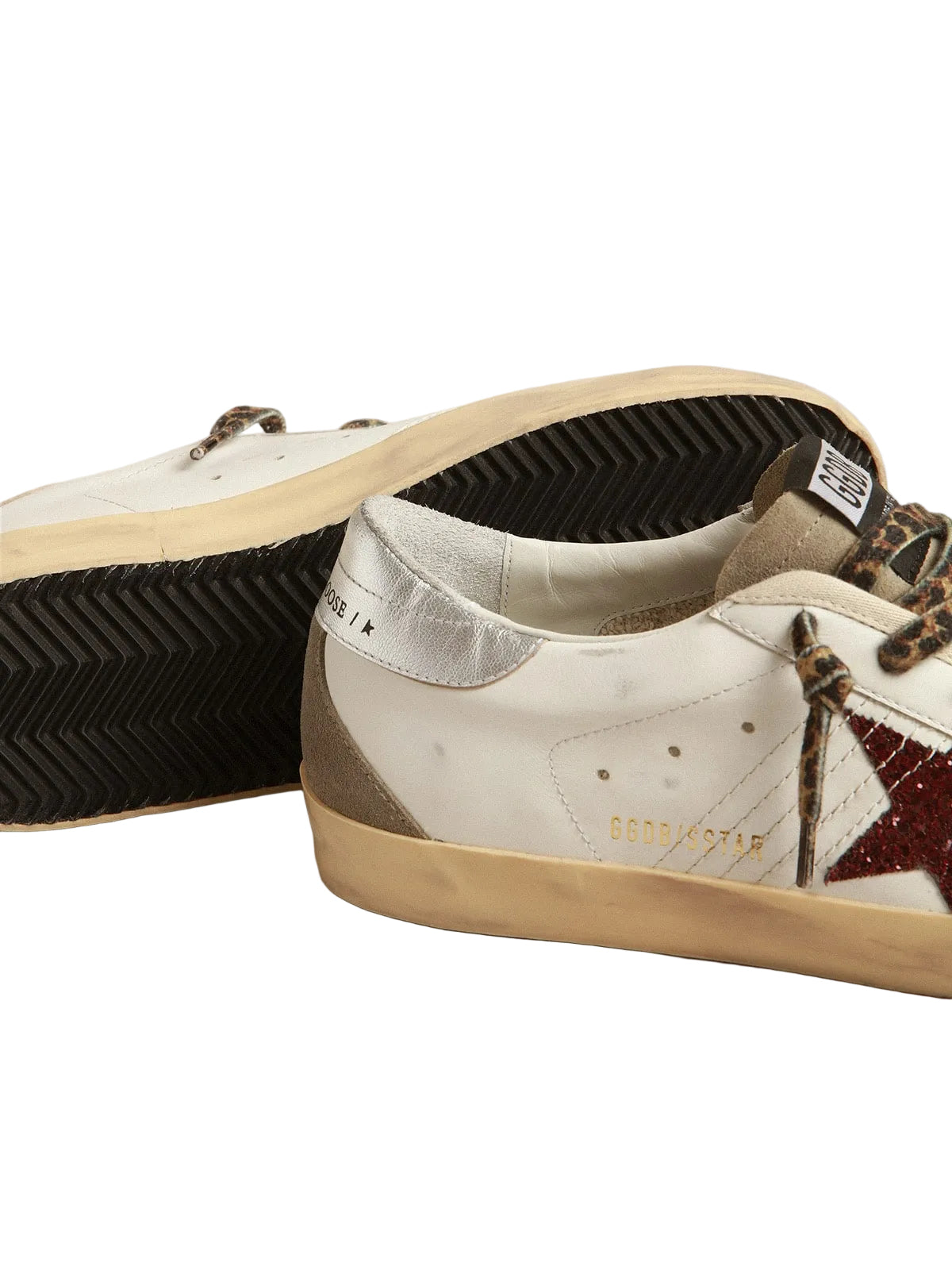 Golden Goose Super-Star with burgundy glitter star and silver heel tab