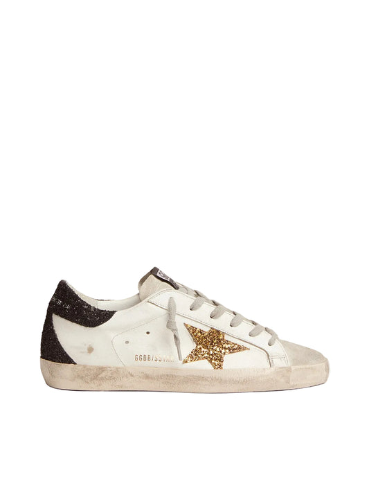 Golden Goose-Star in nappa leather with gold glitter star and black glitter heel tab