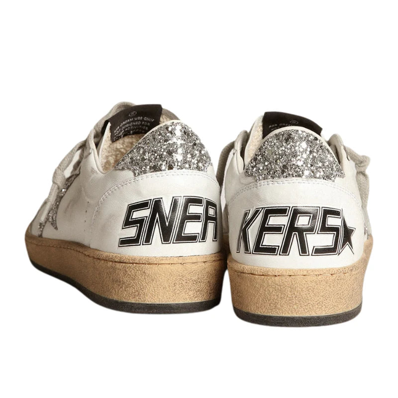 Golden Goose Ball Star in nappa leather with silver glitter star and heel
