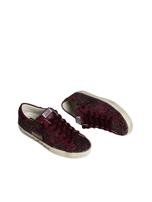 Golden Goose in cherry glitter with cherry suede star