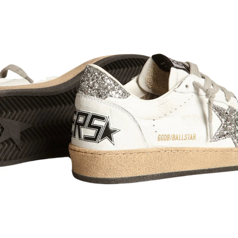 Golden Goose Ball Star in nappa leather with silver glitter star and heel