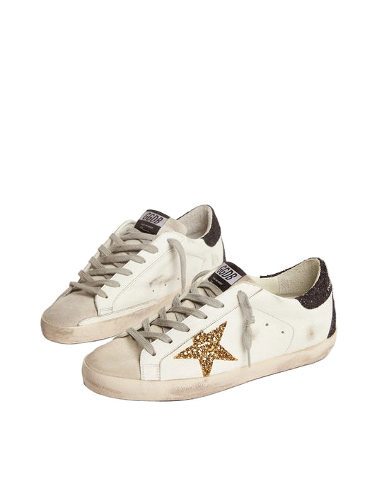 Golden Goose-Star in nappa leather with gold glitter star and black glitter heel tab