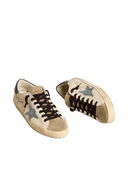 Golden goose Super-Star in nappa leather with light blue suede star and gray leather heel tab