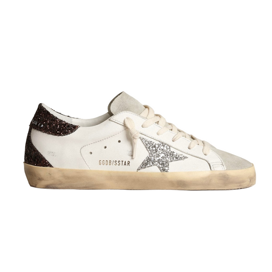 Golden Goose Super-Star with silver star and brown glitter heel tab(Women's)