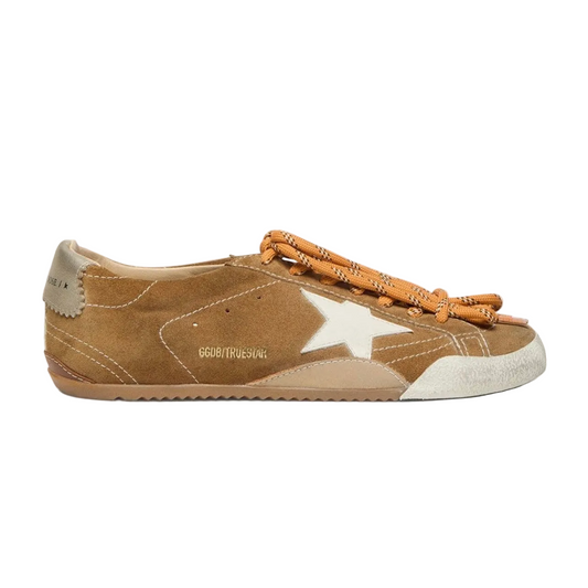 Golden Goose True-Star in tobacco-colored suede with white star and platinum heel tab(Women's)