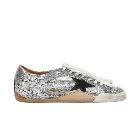 Golden Goose True-Star in silver sequins with black star and silver leather heel tab(Women's)